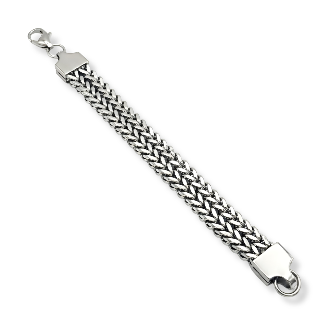 Silver Woven Wheat Chain Bracelet for Men (23cm) – Heavyweight Intricate Mesh Franco Link Bracelet